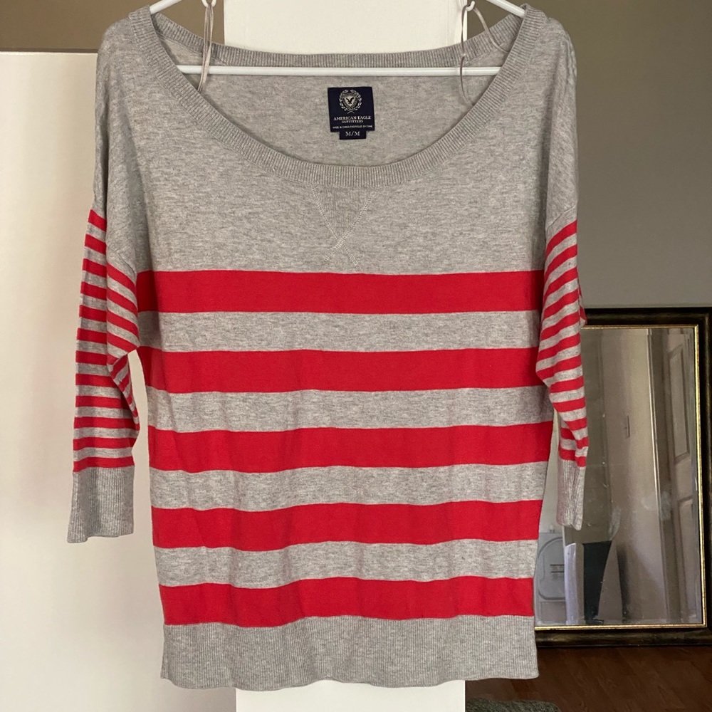 Red& grey striped A. eagle sweater